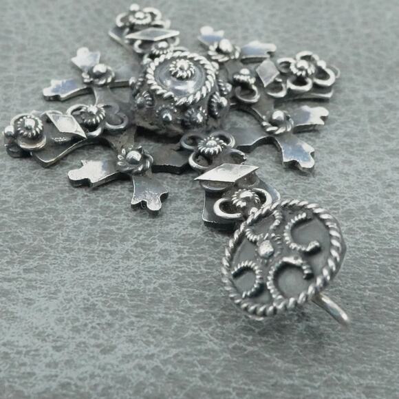 Vintage Jerusalem 925 Sterling Silver Crusader Cross Pendant Taxco Made Mexico - Picture 5 of 9